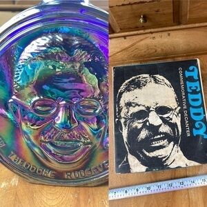 💜💙💜Teddy Roosevelt Presidential Wheaton Village glass sculpture bottle